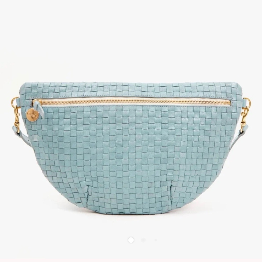 Clare V. Grande Fanny - Sunbleached sky blue woven leather